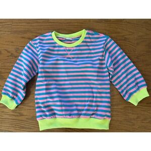 Girls Oversized Striped Sweatshirt Green Pink Yellow Size 6-7yr Crewneck NEW!